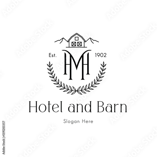 Willow Tree and Barn Logo Outline Design Environment