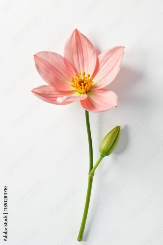 Fototapeta premium Delicate petals of a solitary flower bloom on a pristine white background, gentle, isolated, flower
