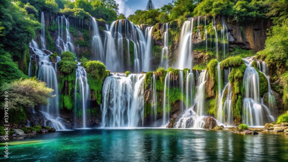 Obraz premium waterfall cascade, vertical fall, landforms, setting, landforms, setting, outdoor landscapes