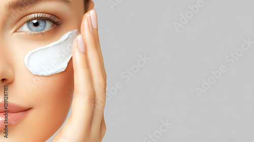 Applying skincare treatment home beauty routine indoor close-up self-care concept