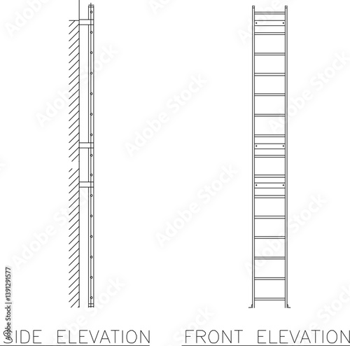 silhouette design vector illustration sketch Ladder and stepladder for emergency stairs 