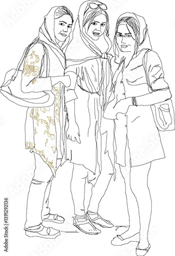 silhouette design vector illustration sketch of fashion woman wearing hijab wearing headscarf