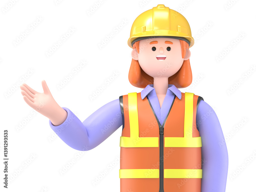 3D illustration of a Female engineer Pam pointing finger at screen,Transparent Background Mockup.Supports PNG files with transparent backgrounds. 3D illustration of a Female engineer Pam pointing finger at screen,Transparent Background Mockup.Supports PNG files with transparent backgrounds.
