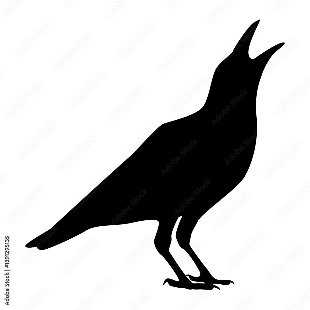 Fototapeta premium Silhouette of Spooky Halloween Crow. Flat Vector Illustration.