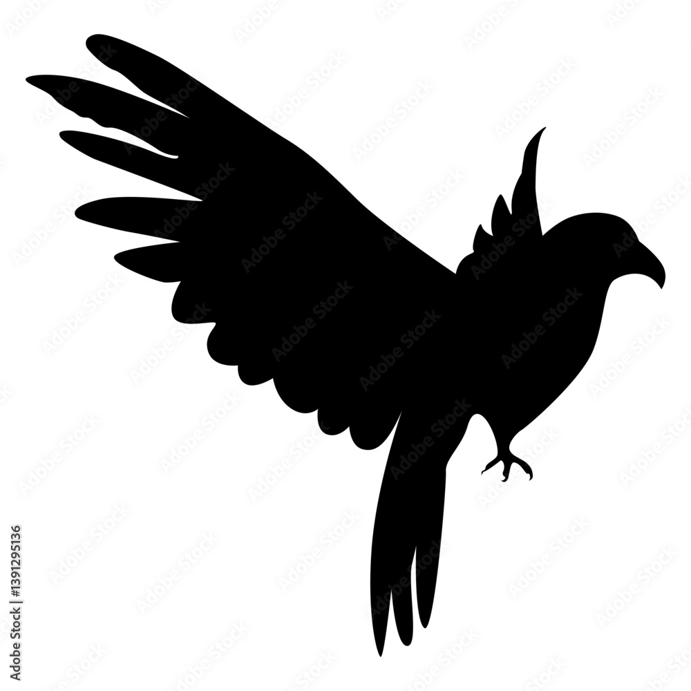 Obraz premium Silhouette of Spooky Halloween Crow. Flat Vector Illustration.