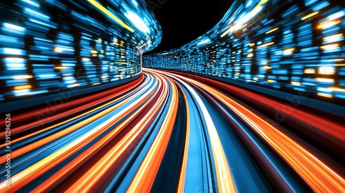 Abstract visualization of motion with streaks of light in tunnel
