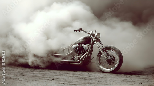 A motorcycle doing a burnout creating a large cloud of smoke