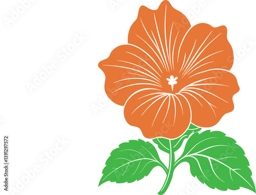 Red  hollyhock flower icon  vector with green leaves