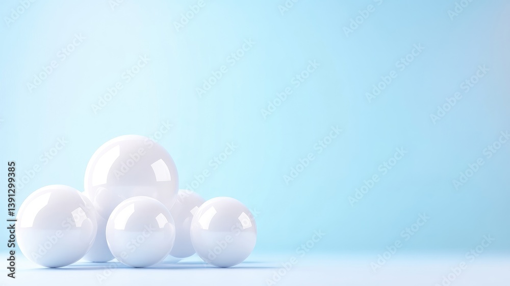 White Spheres Minimalist Group Clean Modern Style High-Gloss Rendering Wide Angle View Smooth Surfaces Static Arrangement Light Blue Background Calm Serene Mood Website Design Element White Spheres Minimalist Group Clean Modern Style High-Gloss Rendering Wide Angle View Smooth Surfaces Static Arrangement Light Blue Background Calm Serene Mood Website Design Element