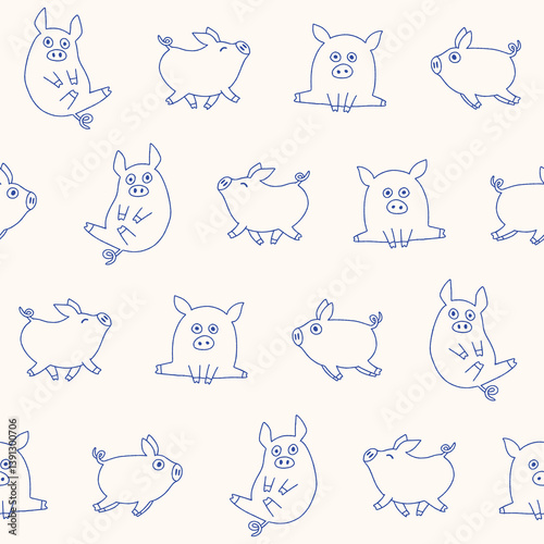 Outline Vector Pig Seamless Pattern Background for Print Fabric Surface Fashion Wrapping photo