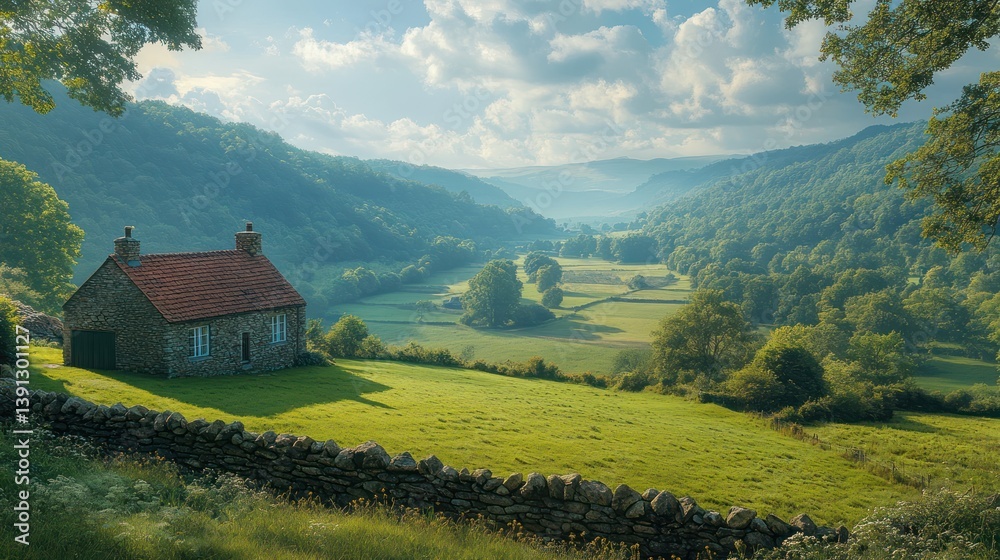 Fototapeta premium Serene rural landscape with house