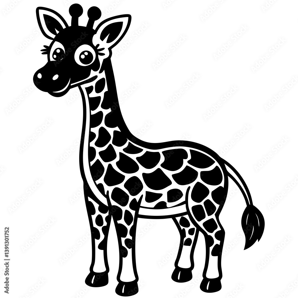 Fototapeta premium Giraffe Black and White Vector Design: Isolated on White Background