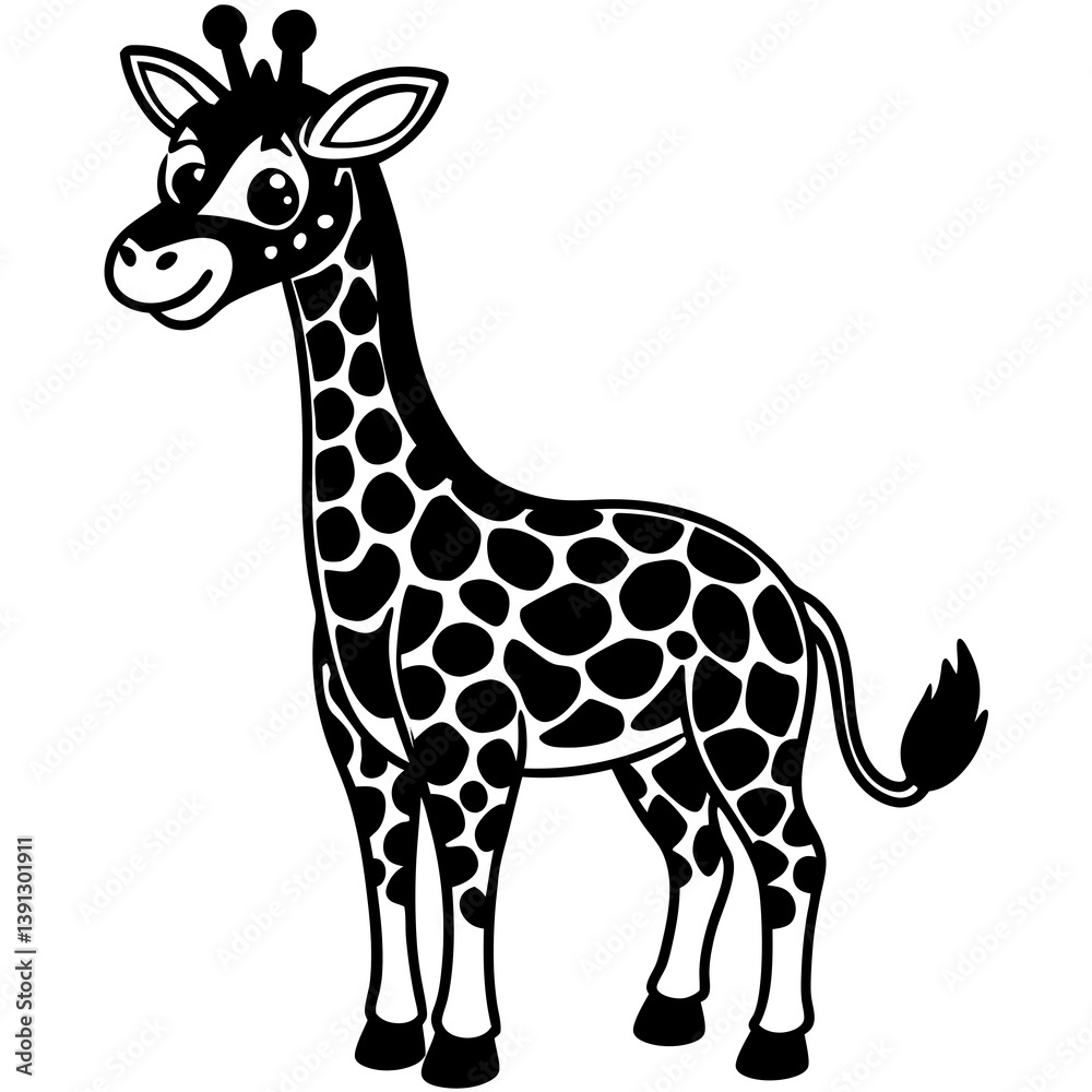 Obraz premium Giraffe Black and White Vector Design: Isolated on White Background