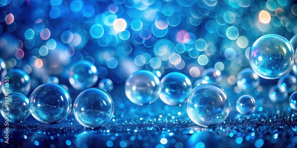 Sparkling blue bubbles with a soft bokeh effect in a shallow focus environment Sparkling blue bubbles with a soft bokeh effect in a shallow focus environment