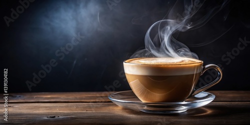 A steaming cup of coffee with a generous dollop of creamy milk on top, creating a visually appealing contrast between light and dark hues, comforting, breakfast