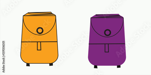 air fryer line icon set in black color. kitchen airfryer vector symbol in fill and outlined style.