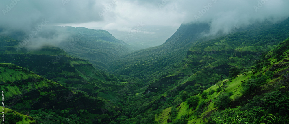 Obraz premium Majestic Green Mountains Under Clouds
