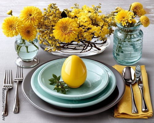 Easter table setting , Match flowers and tableware, incorporate fresh flower ,greenery and floral tableware into decor evoke the feeling of spring 