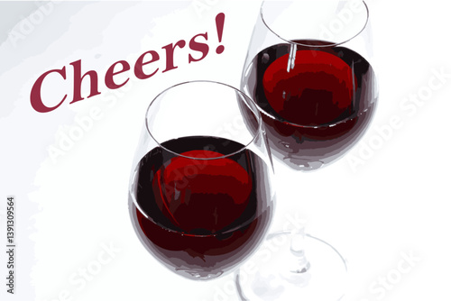 赤ワインのグラスのベクター素材と、乾杯Cheerrs!のロゴマークで、楽しくワインを味わうワイン・タイムWine Timeのイメージ
