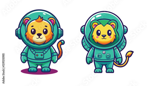 Wallpaper Mural Two cute lion astronauts in space suits Torontodigital.ca