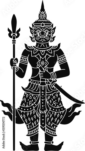 Thai Mythological Giant Warrior with Spear and Sword