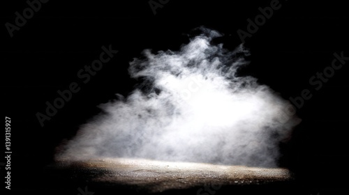 Ethereal mist rising from dark ground creating a mysterious atmosphere with dramatic lighting and vaporous texture for atmospheric effect