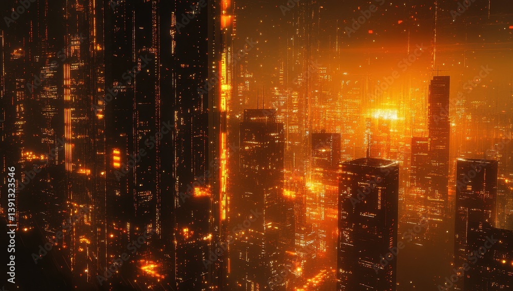 Obraz premium Fiery futuristic cityscape