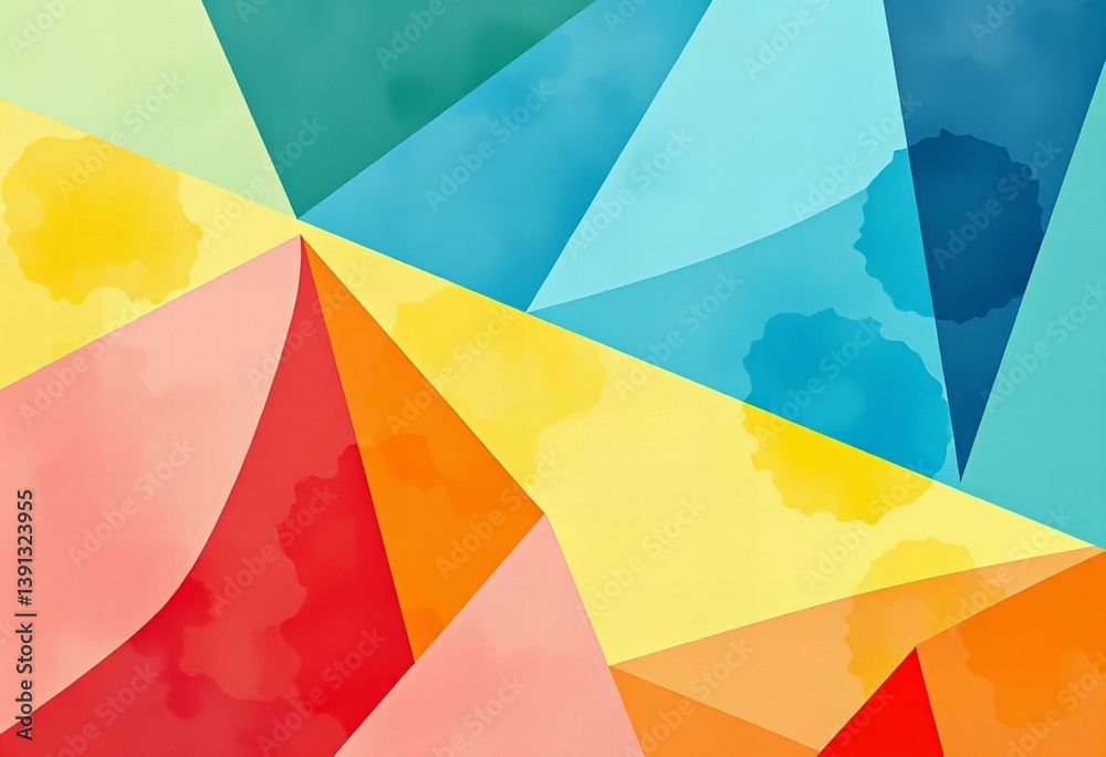 Fototapeta premium Geometric shapes with watercolor textures.