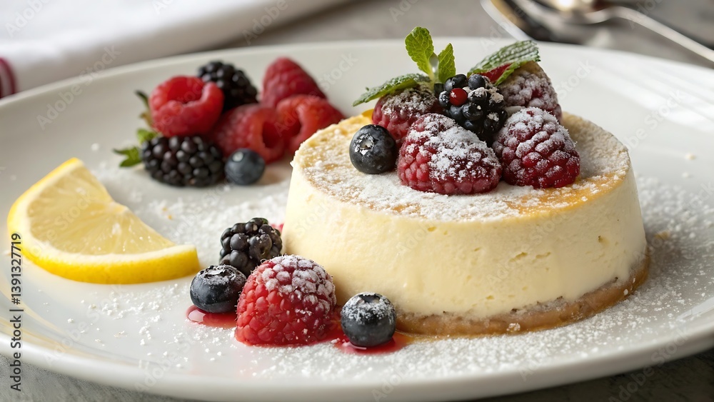 Delicious strawberry cheesecake slice with fresh on a white plate Delicious strawberry cheesecake slice with fresh on a white plate