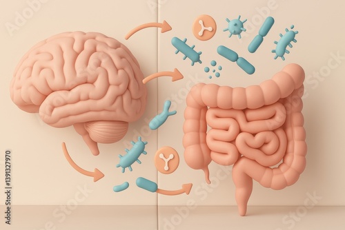 Gut-Brain Connection: Artistic rendering illustrates the intricate link between the gut and the brain, depicting the flow of information and microbes in a visually engaging manner. 