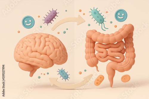 Gut-Brain Harmony: A detailed illustration showcasing the interconnectedness of the gut and brain, highlighting the significant influence of gut health on brain function and overall well-being.