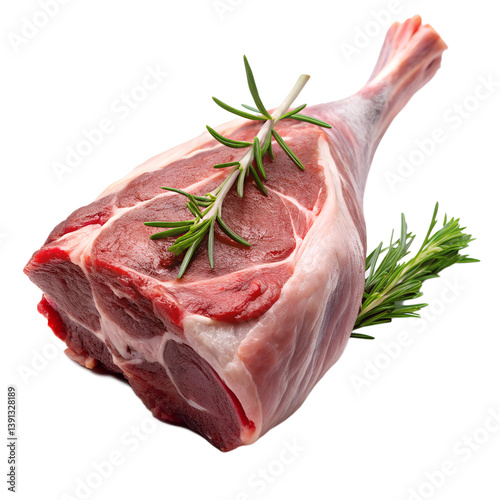 Raw whole lamb leg isolated on transparent background