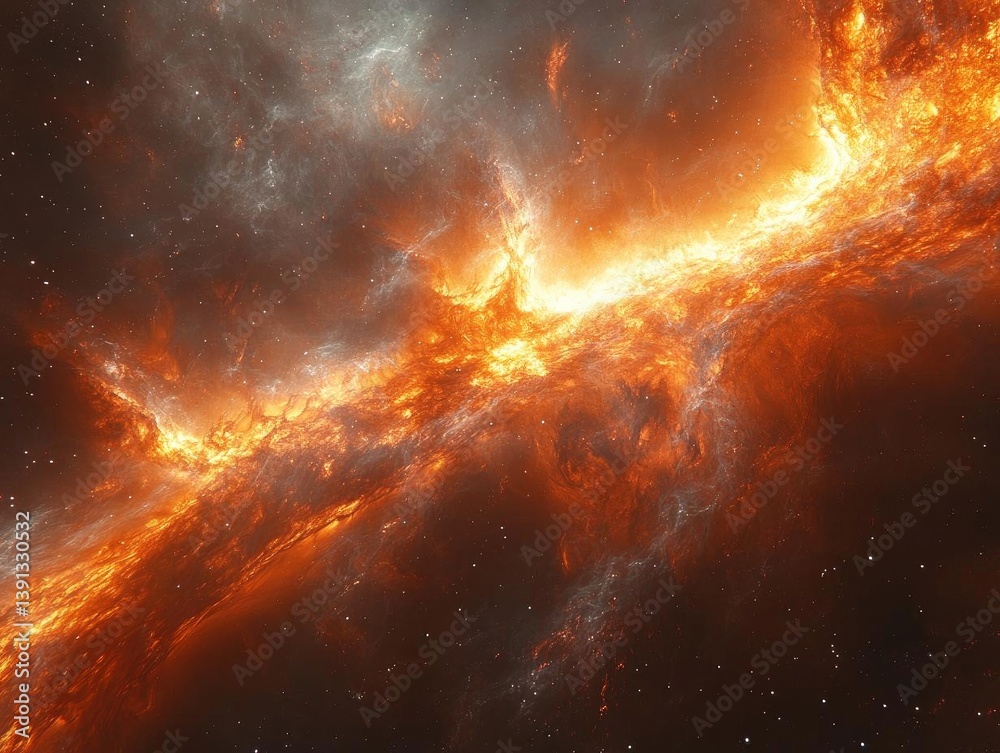 Obraz premium Fiery Nebula: Cosmic Clouds Ignite in Space