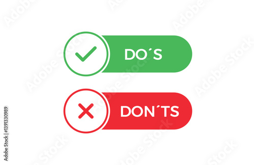 Dos and Don'ts Flat Vector Illustration – Rules, Tips, Warnings & Guidelines Icons