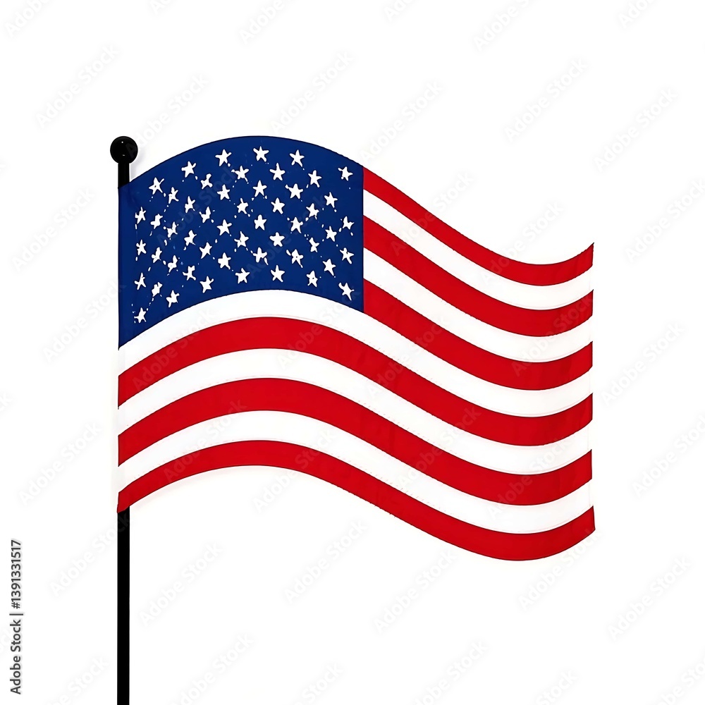 Fototapeta premium American flag elegantly waving, perfect for patriotic designs, national holidays, military and governmental themes, and American pride visuals.