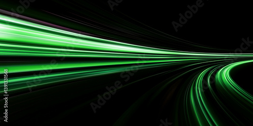 green gradient speed light motion blur effect on black background,blank glowing speed lines for design banner poster wallpaper with copy space
