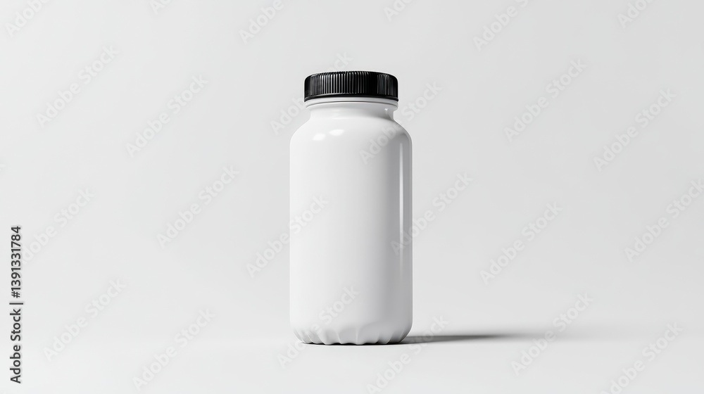 White Plastic Bottle Black Lid Minimalist Style High Resolution Studio Shot Centered Vertical View Clean Design Product Packaging Neutral Background Pure White Mockup Ideal for branding White Plastic Bottle Black Lid Minimalist Style High Resolution Studio Shot Centered Vertical View Clean Design Product Packaging Neutral Background Pure White Mockup Ideal for branding