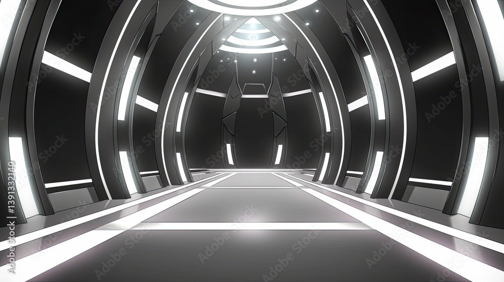 Naklejka premium Captivating tunnel illuminated by bright lights leading to an enigmatic journey of discovery and adventure beyond the darkness ahead