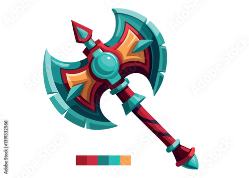 Colorful Fantasy Battle Axe Design With Detailed Patterns and Vibrant Colors