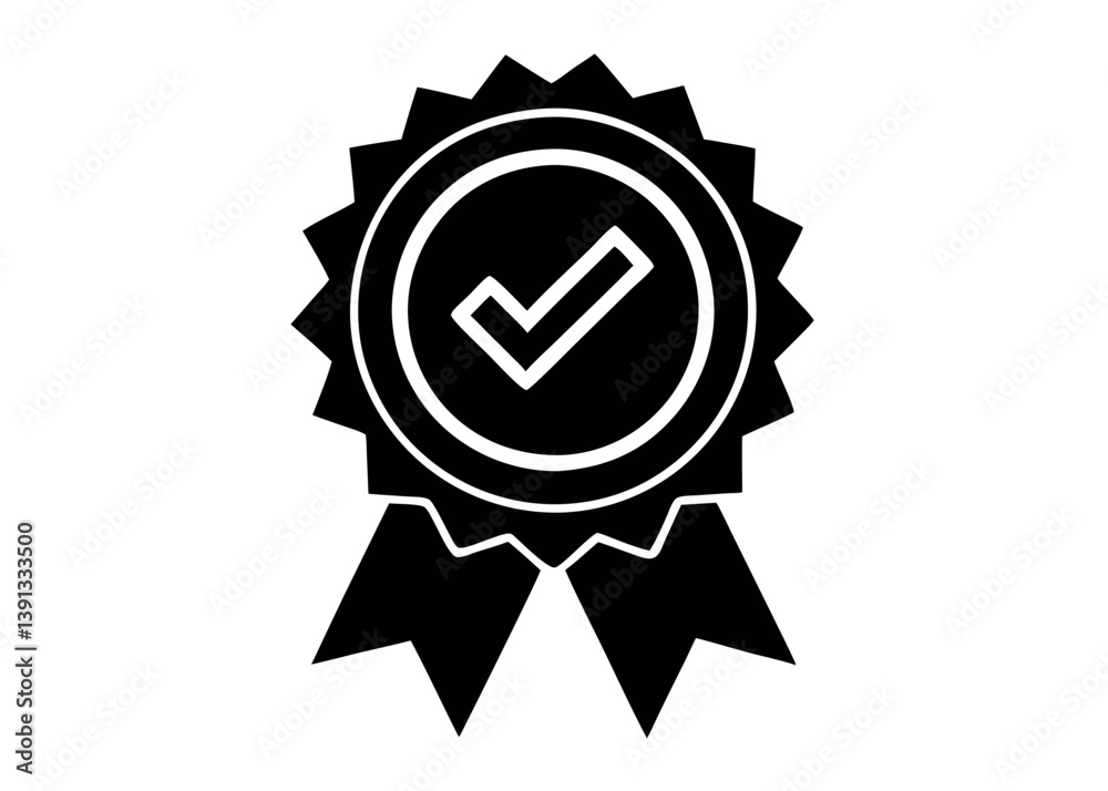 Black Award Ribbon Symbol With a Check Mark Representing Achievement and Success Black Award Ribbon Symbol With a Check Mark Representing Achievement and Success