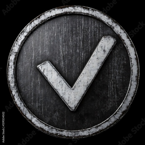 Metal Checkmark Icon on Circular Shield