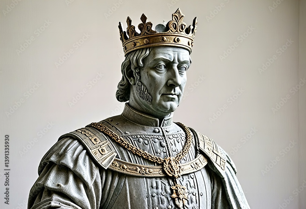 Obraz premium Elegant Showing Tudor king statue, isolated against a white background.