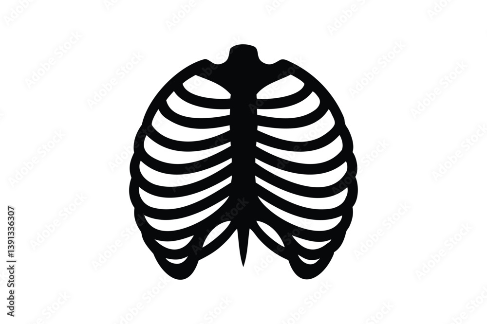 Human rib cage icon silhouette on white background
