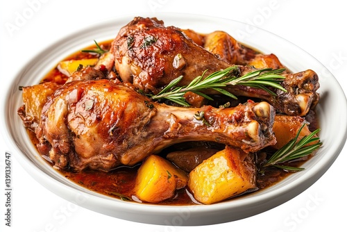 A realistic photo of Braised Turkey Legs, hyper-realistic, isolated on white