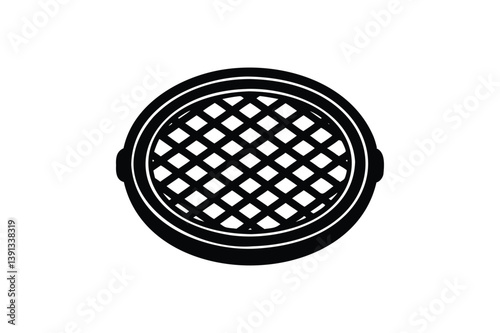 Manhole sewer cover silhouette on white background