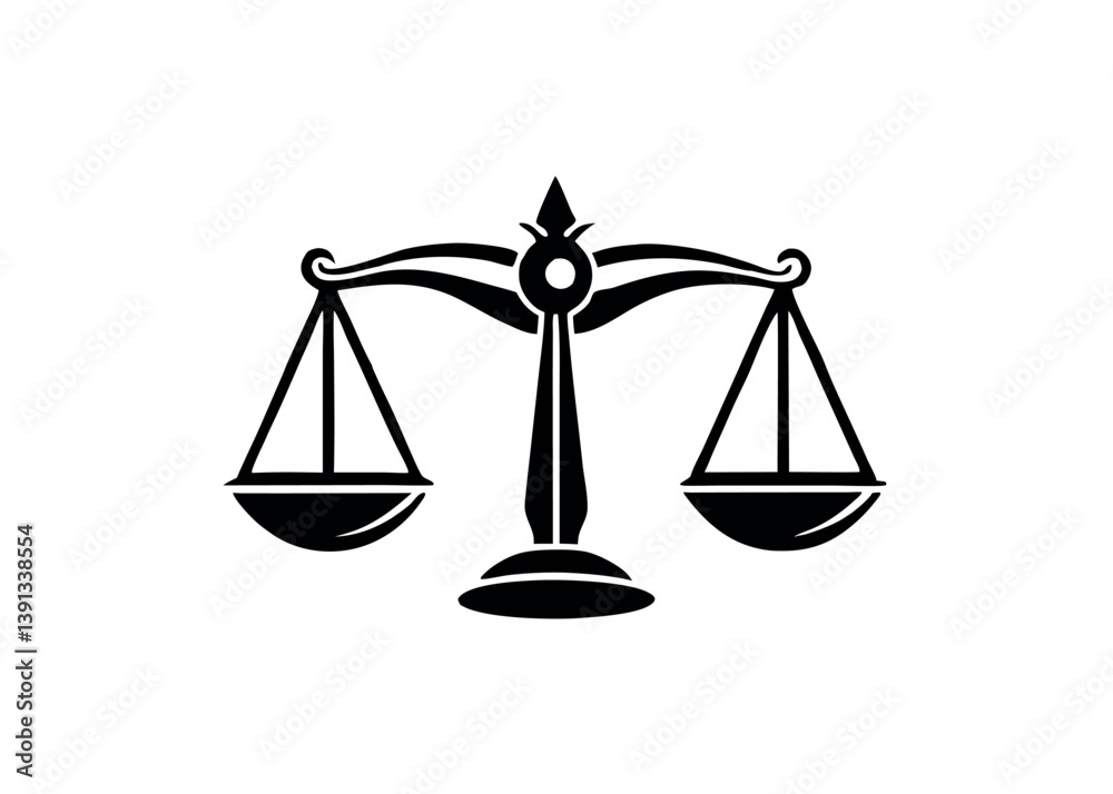 Classic Symbol of Justice Displayed With Scales Against a Plain White Background Classic Symbol of Justice Displayed With Scales Against a Plain White Background