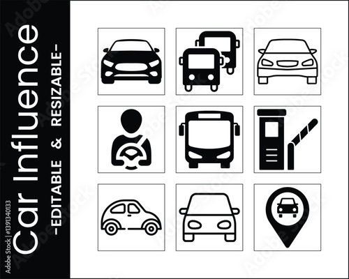 Vehicle And Transportation Icon Set With Cars Buses And Parking Location Pin