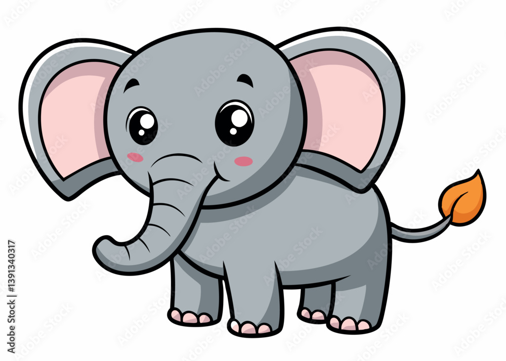 Cute Cartoon Elephant Smiles on White Background, Perfect for Children's Art Cute Cartoon Elephant Smiles on White Background, Perfect for Children's Art