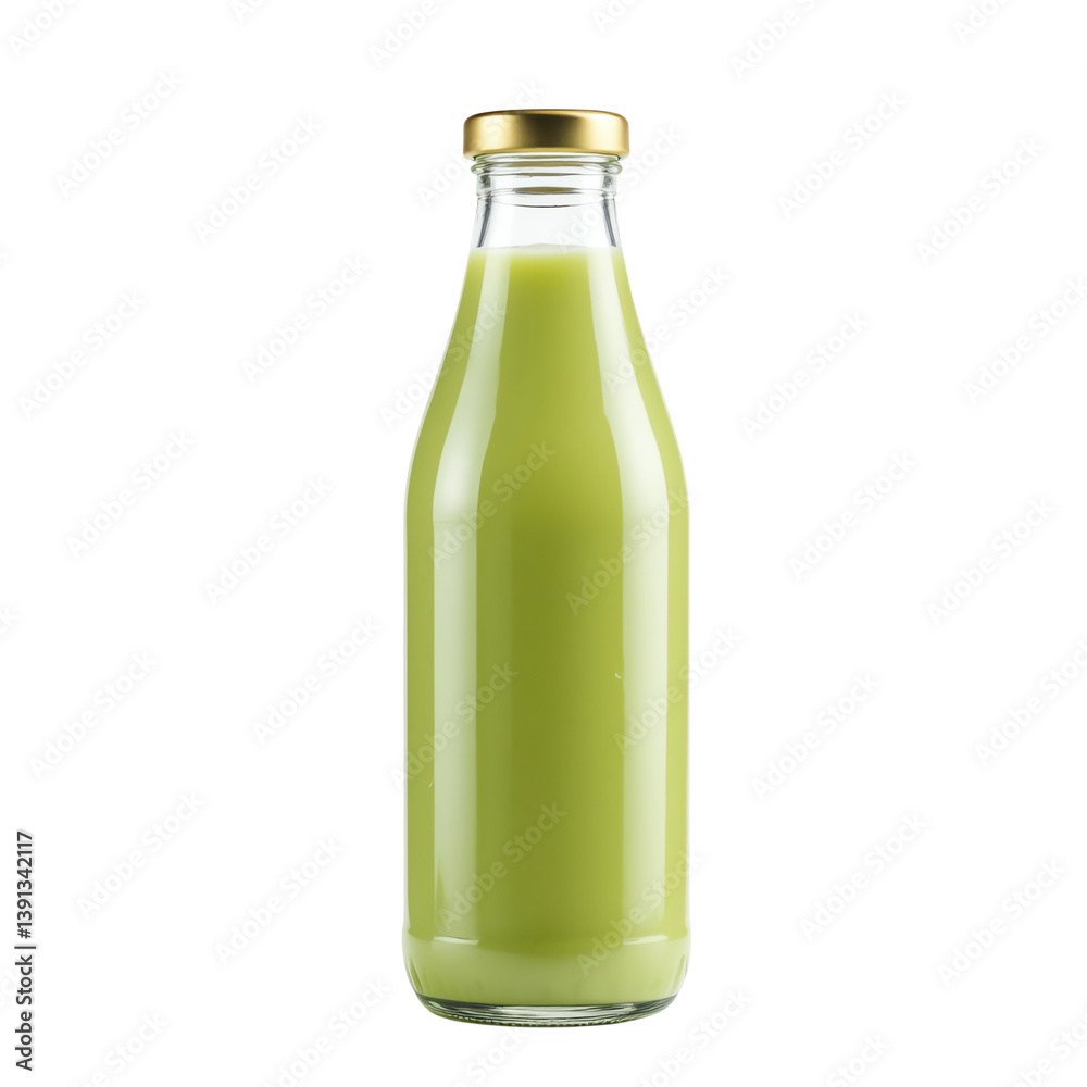Refreshing green beverage in a glass bottle. Refreshing green beverage in a glass bottle.