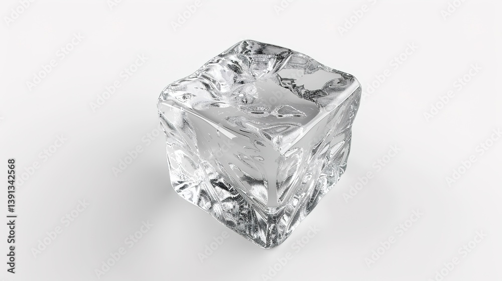 A perfectly formed crystal ice cube is distinctly isolated on a pristine white background, a remarkable creation brought to life by generative AI. The transparency and glistening surface of the ice A perfectly formed crystal ice cube is distinctly isolated on a pristine white background, a remarkable creation brought to life by generative AI. The transparency and glistening surface of the ice